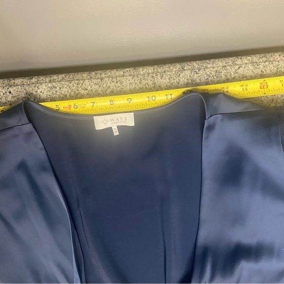 WAYF 2 Pc Blue Satin Crop Tie Top Wide Leg Pants W/pockets Parties Celebrating M - Picture 11 of 17